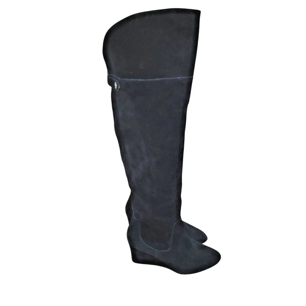 Enzo Angiolini Colitta Women's Black Suede Wedge Knee High Boots Size 8 M